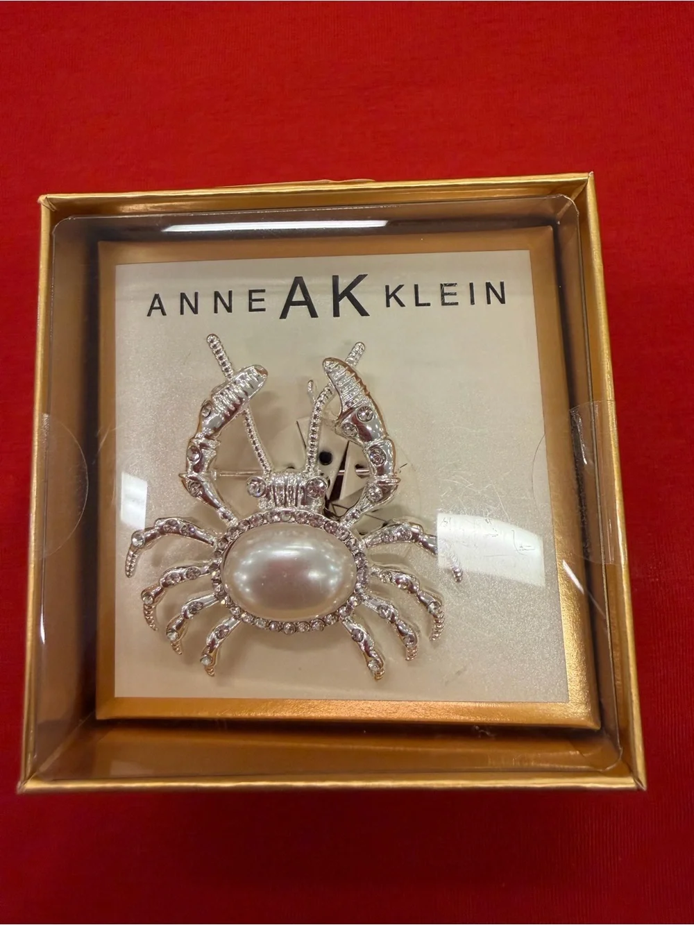 Anne Klein Silver-Tone Crab Brooch with Central Pearl